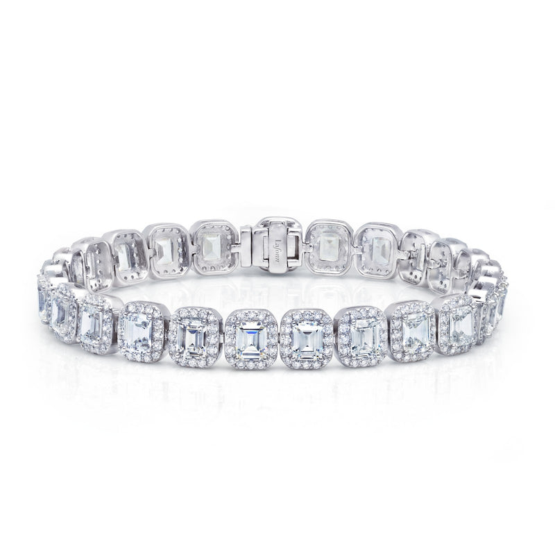 Large Emerald Cut Halo Link Bracelet